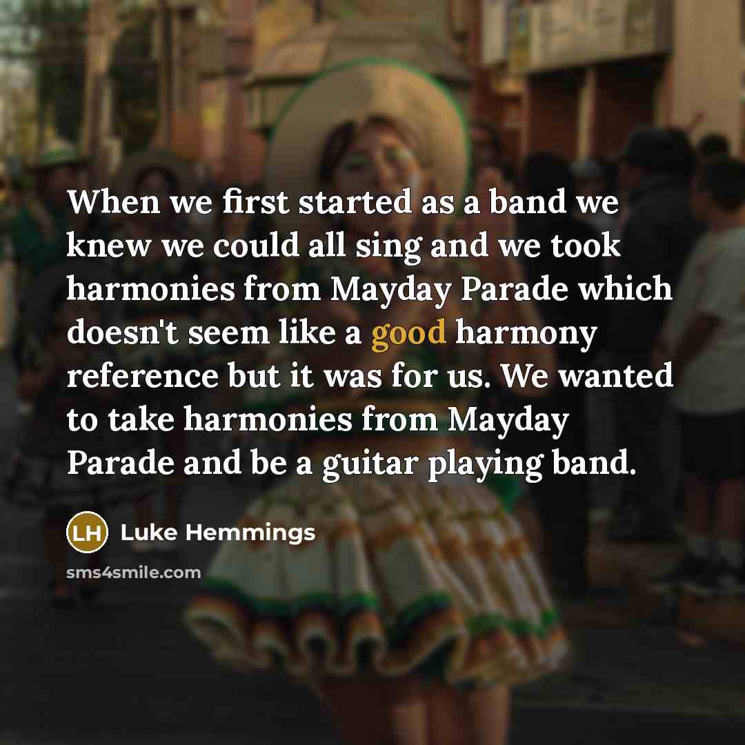 “When we first started as a band we knew we could all sing and we took harmonies from Mayday Parade which doesn't seem like a good harmony reference but it was for us. We wanted to take harmonies from Mayday Parade and be a guitar playing band.” quote by Luke Hemmings