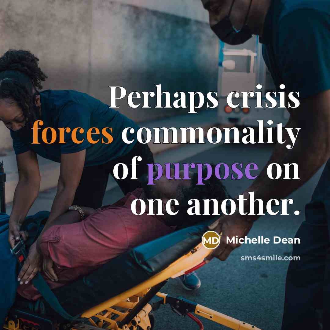 “Perhaps crisis forces commonality of purpose on one another.” quote by Michelle Dean