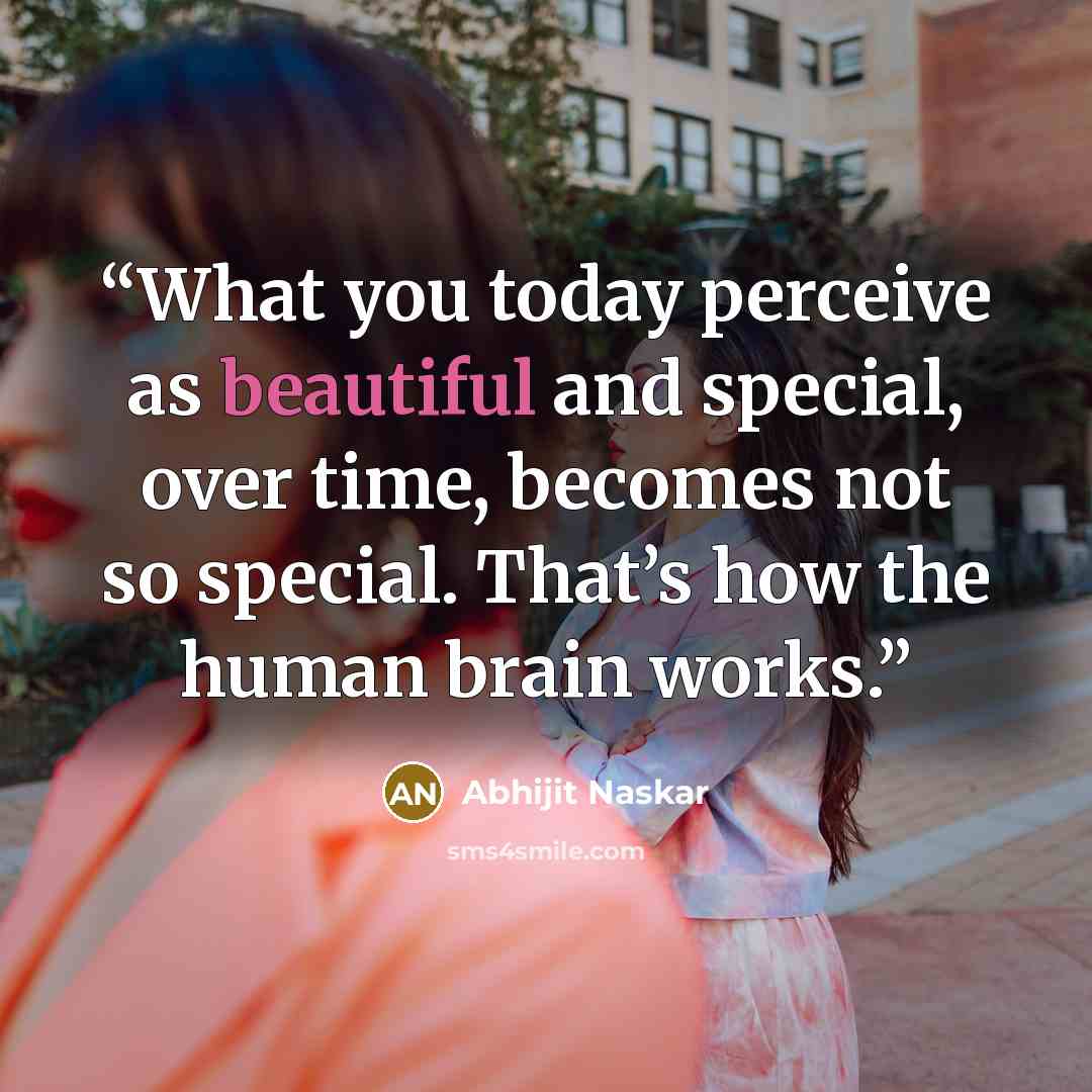“What you today perceive as beautiful and special, over time, becomes not so special. That’s how the human brain works.” quote by Abhijit Naskar
