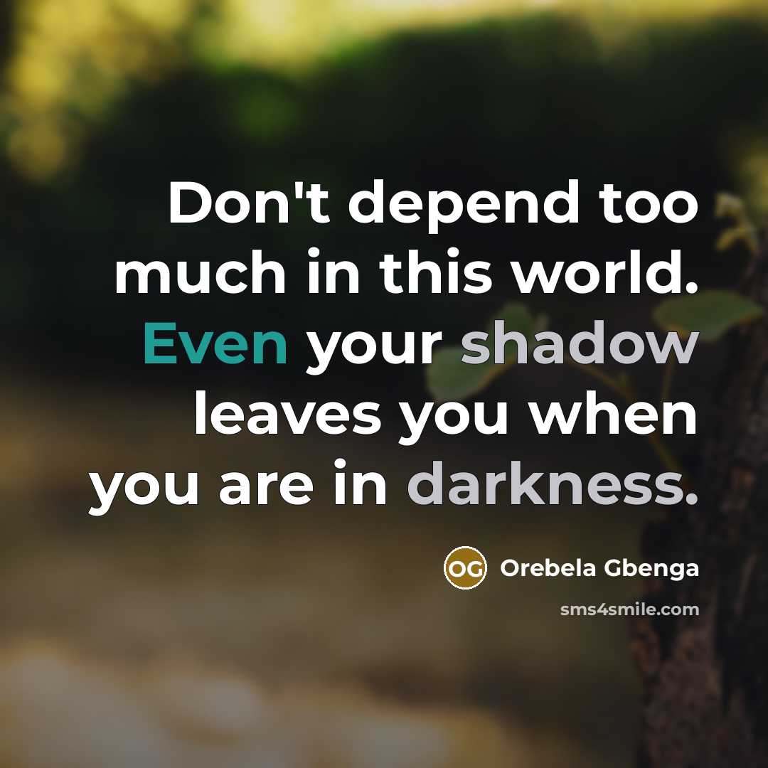 “Don't depend too much in this world. Even your shadow leaves you when you are in darkness.” quote by Orebela Gbenga
