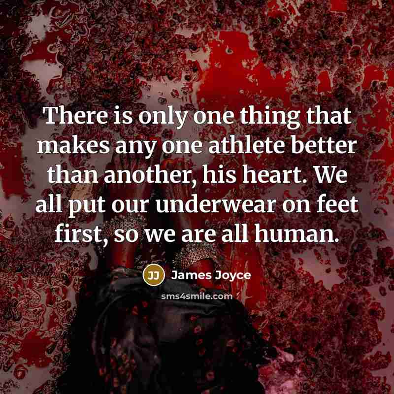 “There is only one thing that makes any one athlete better than another, his heart. We all put our underwear on feet first, so we are all human.” quote by James Joyce