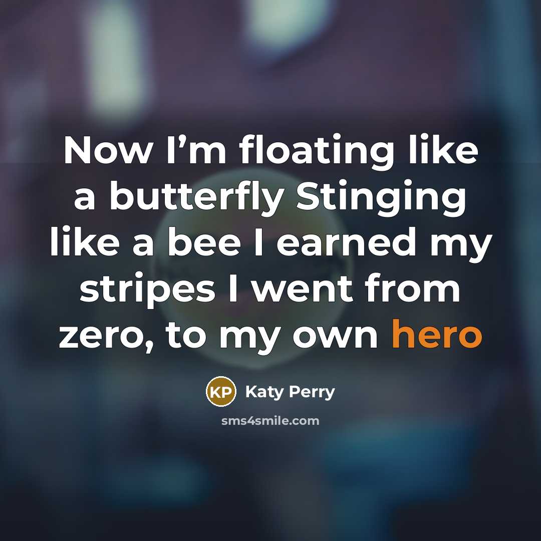 “Now I’m floating like a butterfly Stinging like a bee I earned my stripes I went from zero, to my own hero” quote by Katy Perry