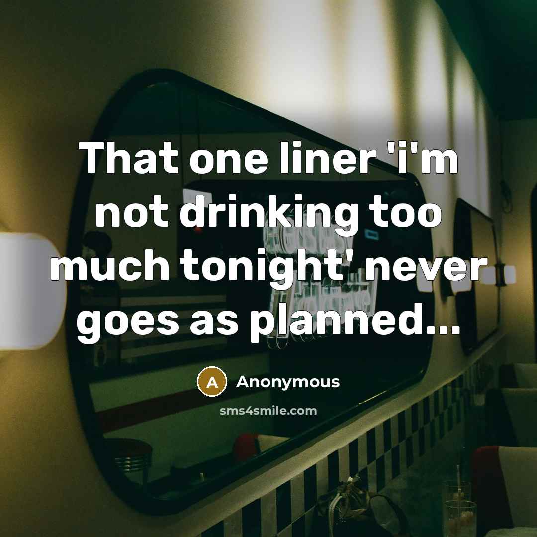 “That one liner 'i'm not drinking too much tonight' never goes as planned...” quote by Anonymous