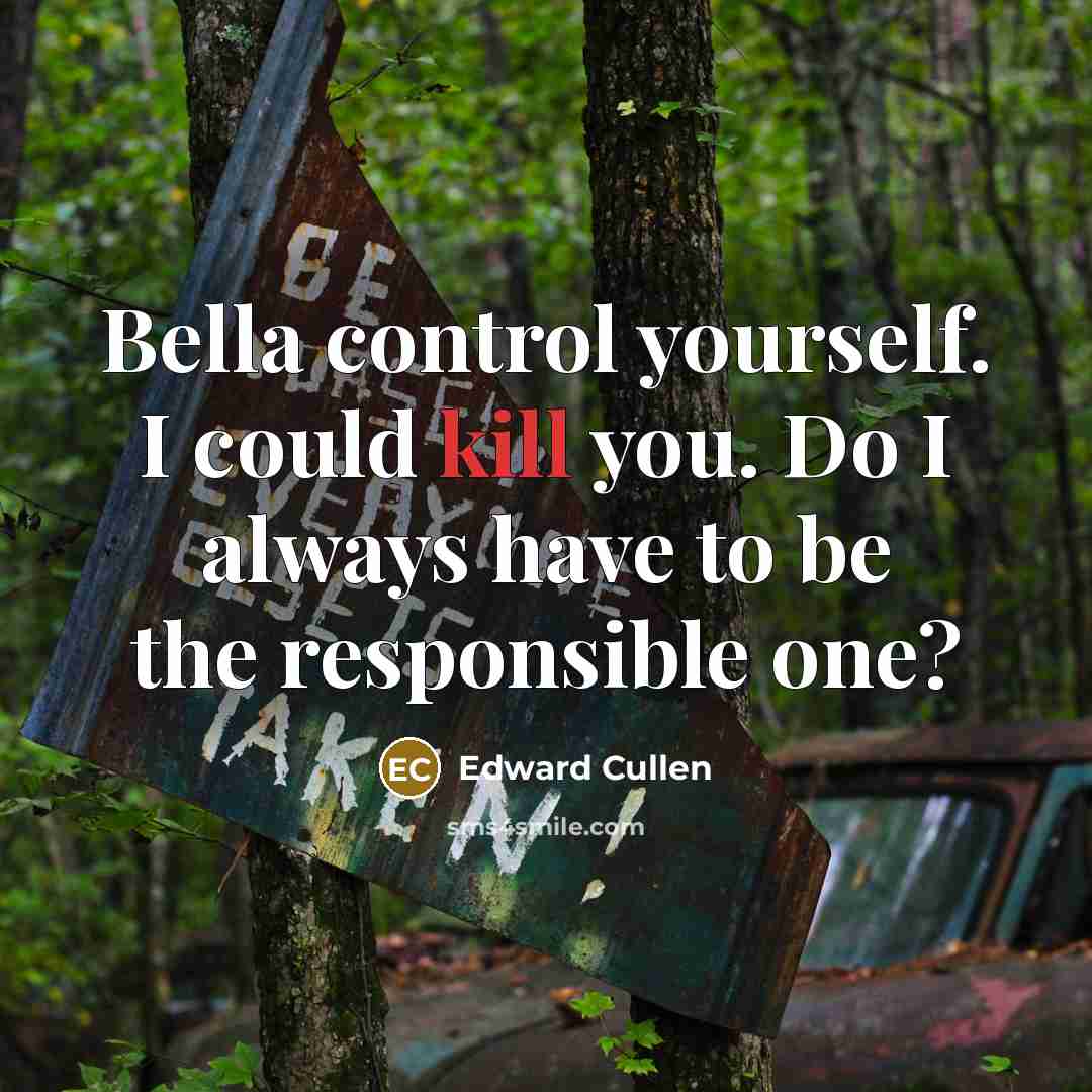 “Bella control yourself. I could kill you. Do I always have to be the responsible one?” quote by Edward Cullen