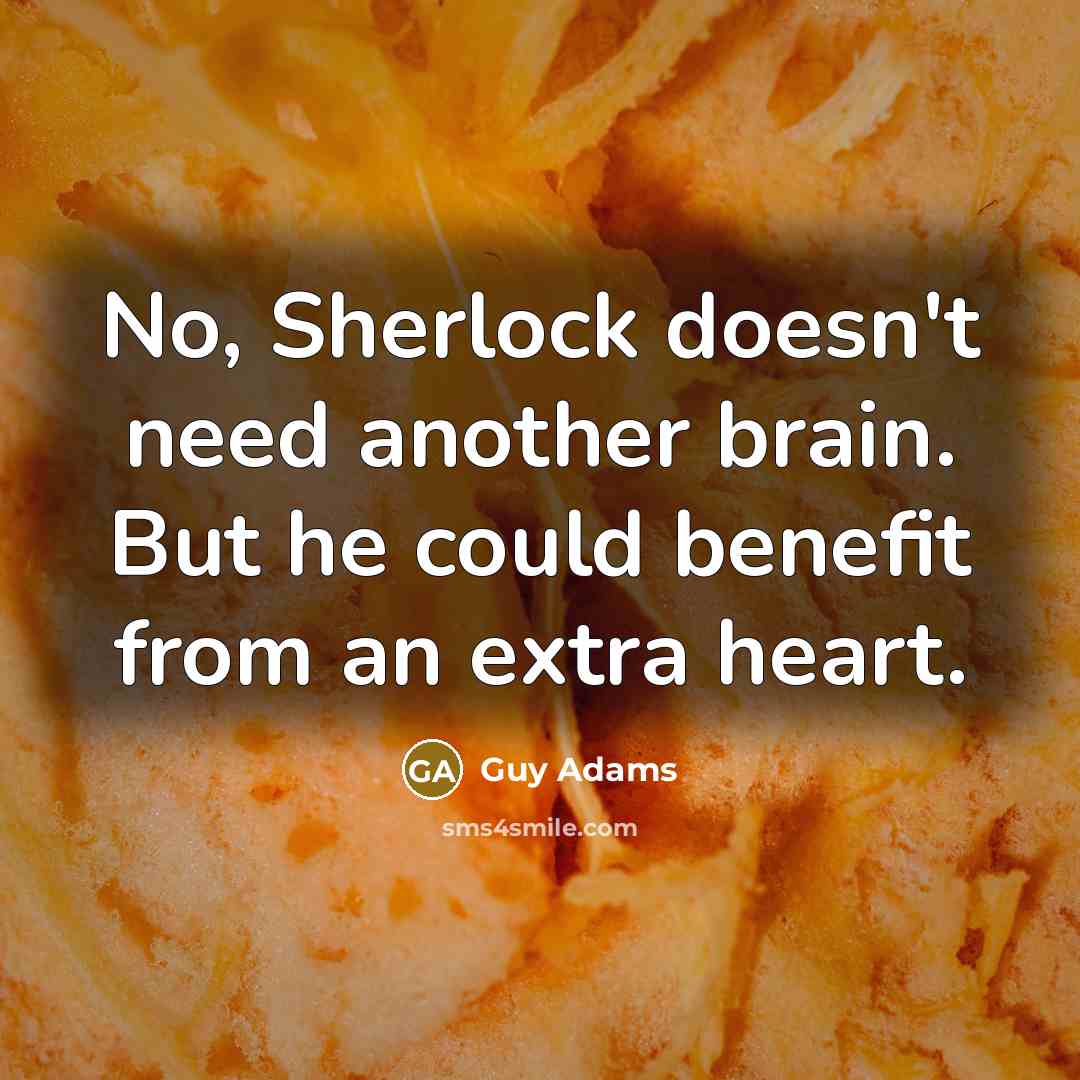 “No, Sherlock doesn't need another brain. But he could benefit from an extra heart.” quote by Guy Adams