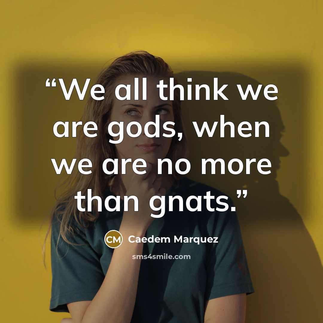 “We all think we are gods, when we are no more than gnats.” quote by Caedem Marquez