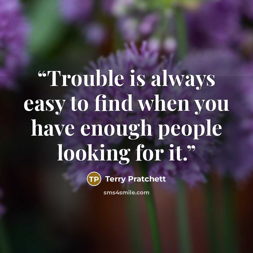 “Trouble is always easy to find when you have enough people looking for it.” quote by Terry Pratchett