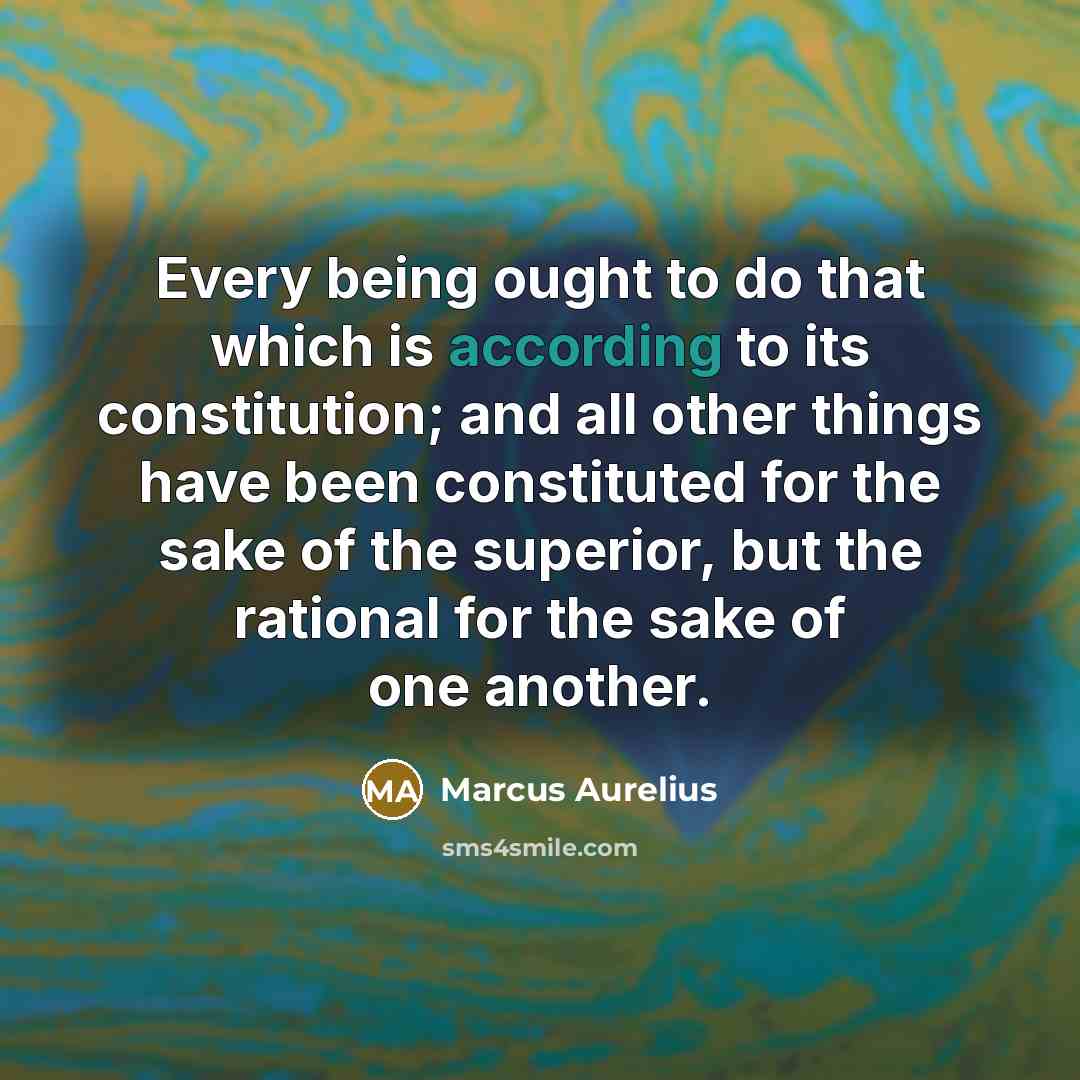 “Every being ought to do that which is according to its constitution; and all other things have been constituted for the sake of the superior, but the rational for the sake of one another.” quote by Marcus Aurelius