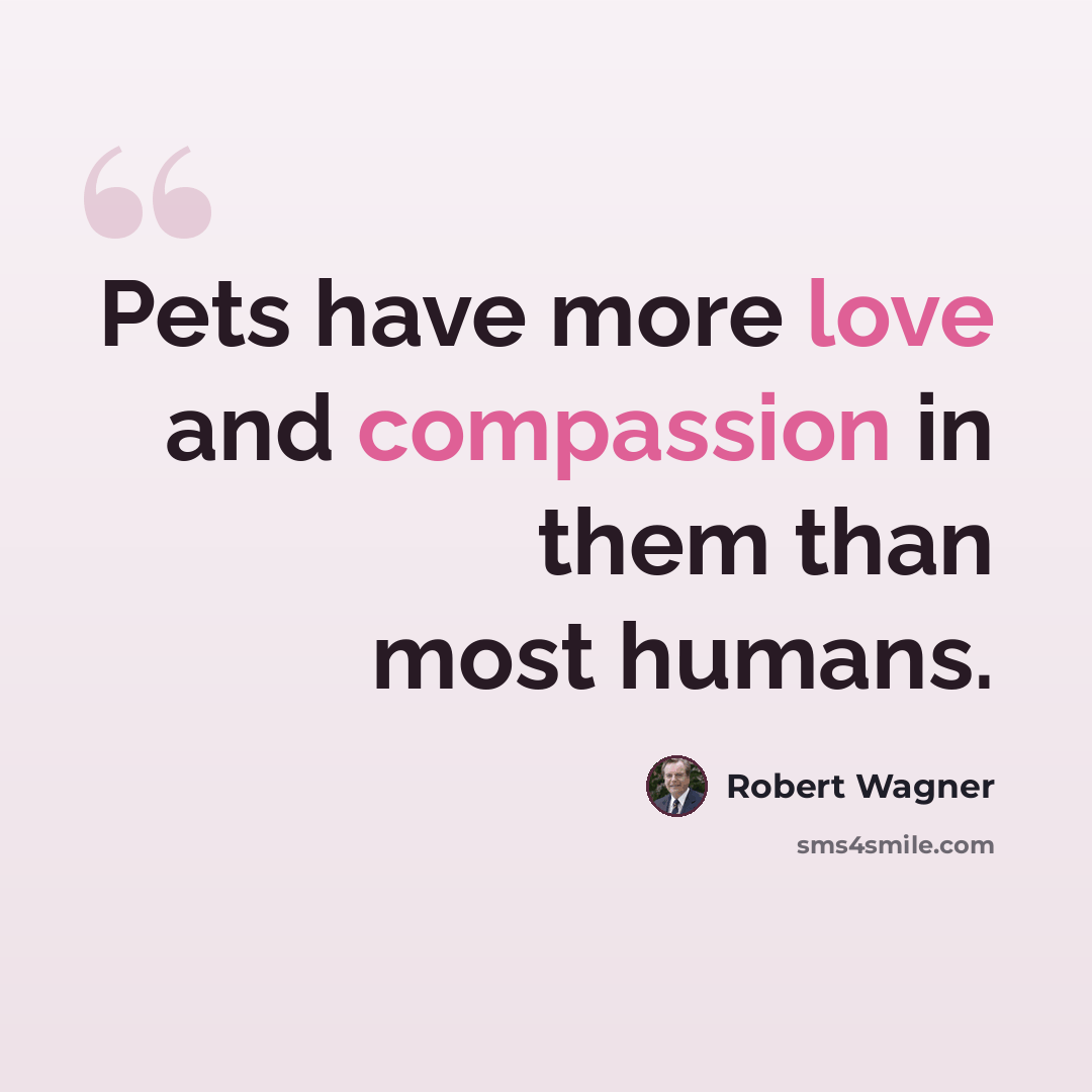 “Pets have more love and compassion in them than most humans.” quote by Robert Wagner
