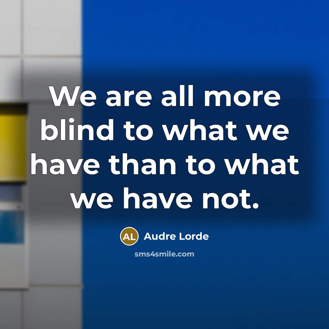 “We are all more blind to what we have than to what we have not.” quote by Audre Lorde