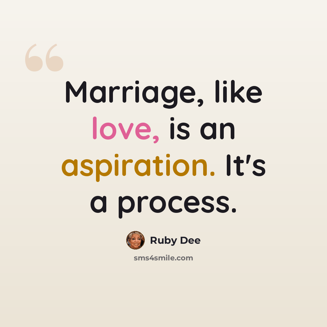“Marriage, like love, is an aspiration. It's a process.” quote by Ruby Dee