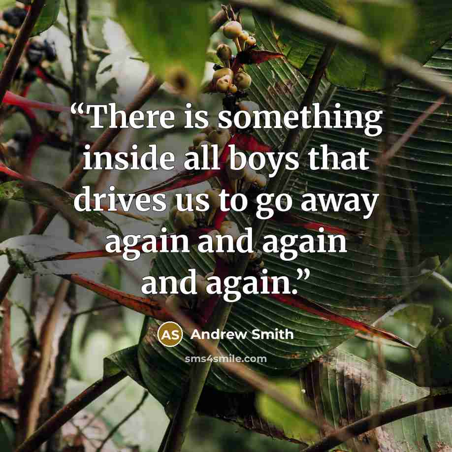 “There is something inside all boys that drives us to go away again and again and again.” quote by Andrew Smith