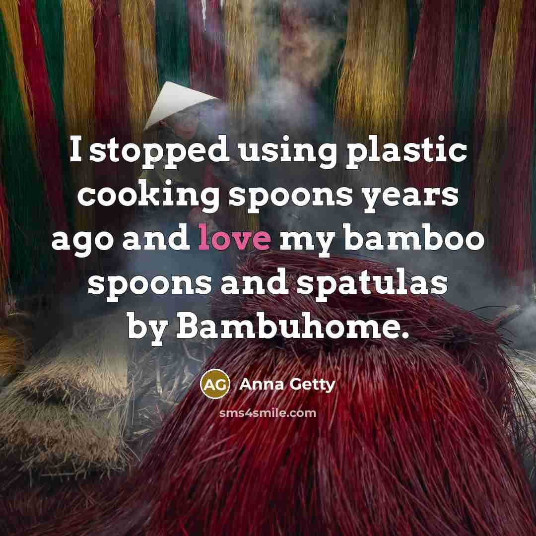 “I stopped using plastic cooking spoons years ago and love my bamboo spoons and spatulas by Bambuhome.” quote by Anna Getty