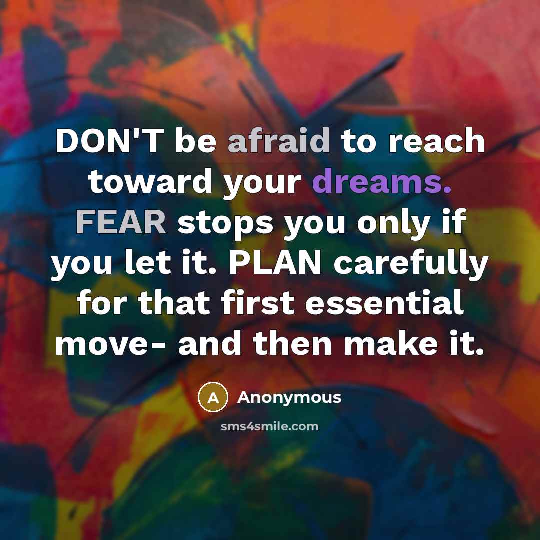 “DON'T be afraid to reach toward your dreams. FEAR stops you only if you let it. PLAN carefully for that first essential move- and then make it.” quote by Anonymous