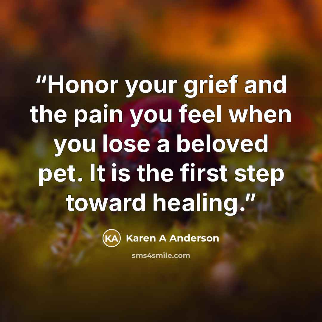 “Honor your grief and the pain you feel when you lose a beloved pet. It is the first step toward healing.” quote by Karen A Anderson