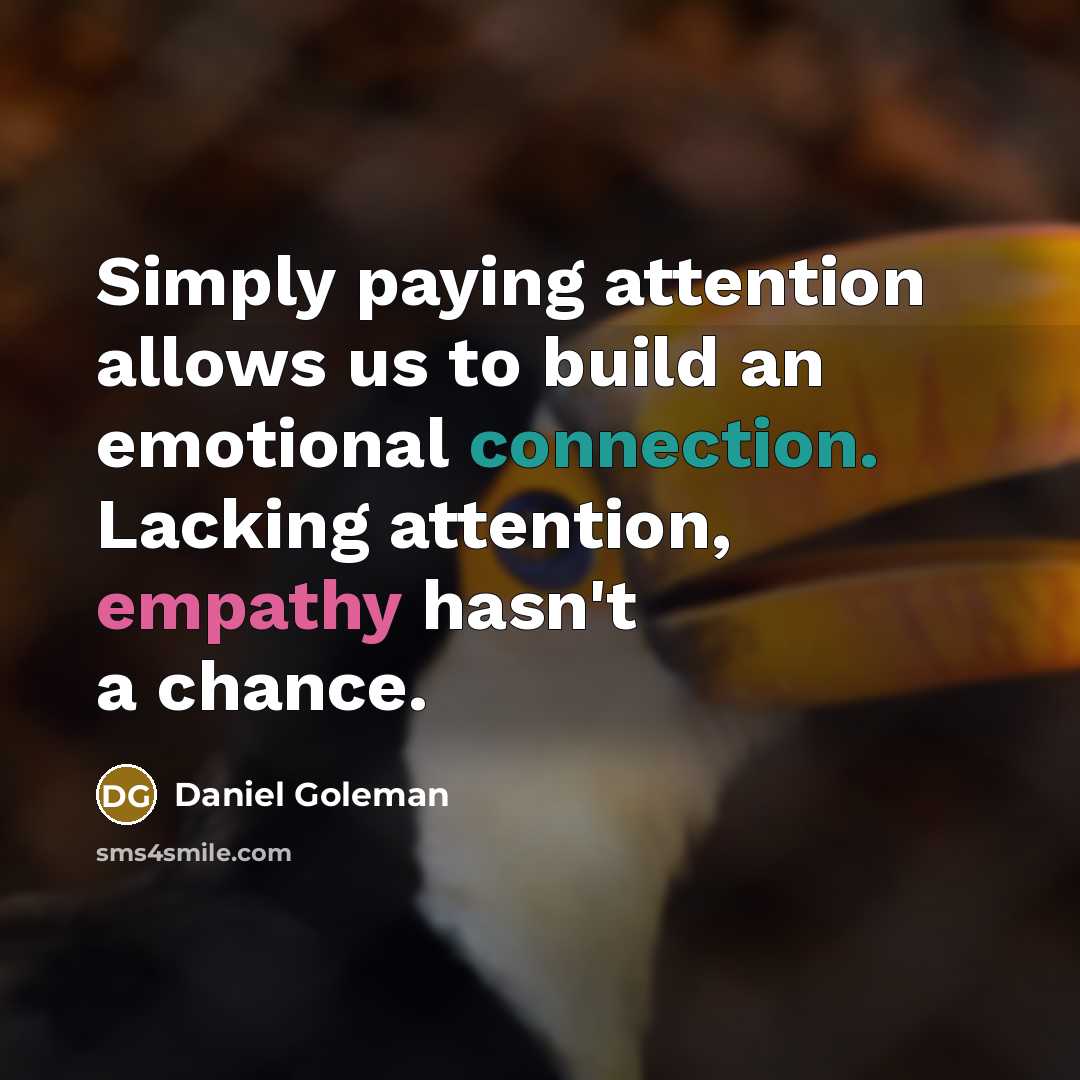 “Simply paying attention allows us to build an emotional connection. Lacking attention, empathy hasn't a chance.” quote by Daniel Goleman