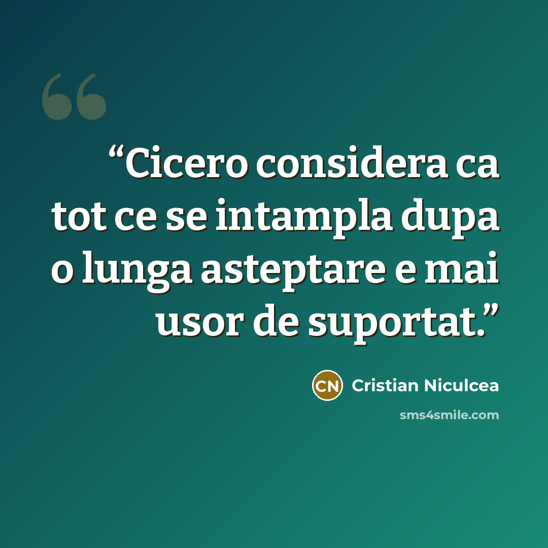 “Cicero considera ca tot ce se intampla dupa o lunga asteptare e mai usor de suportat.” quote by Cristian Niculcea