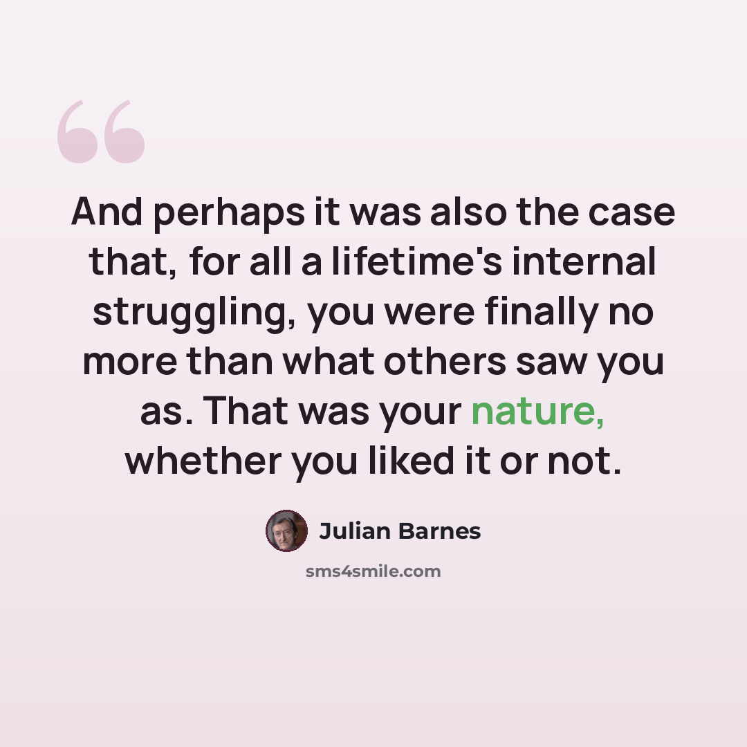 “And perhaps it was also the case that, for all a lifetime's internal struggling, you were finally no more than what others saw you as. That was your nature, whether you liked it or not.” quote by Julian Barnes