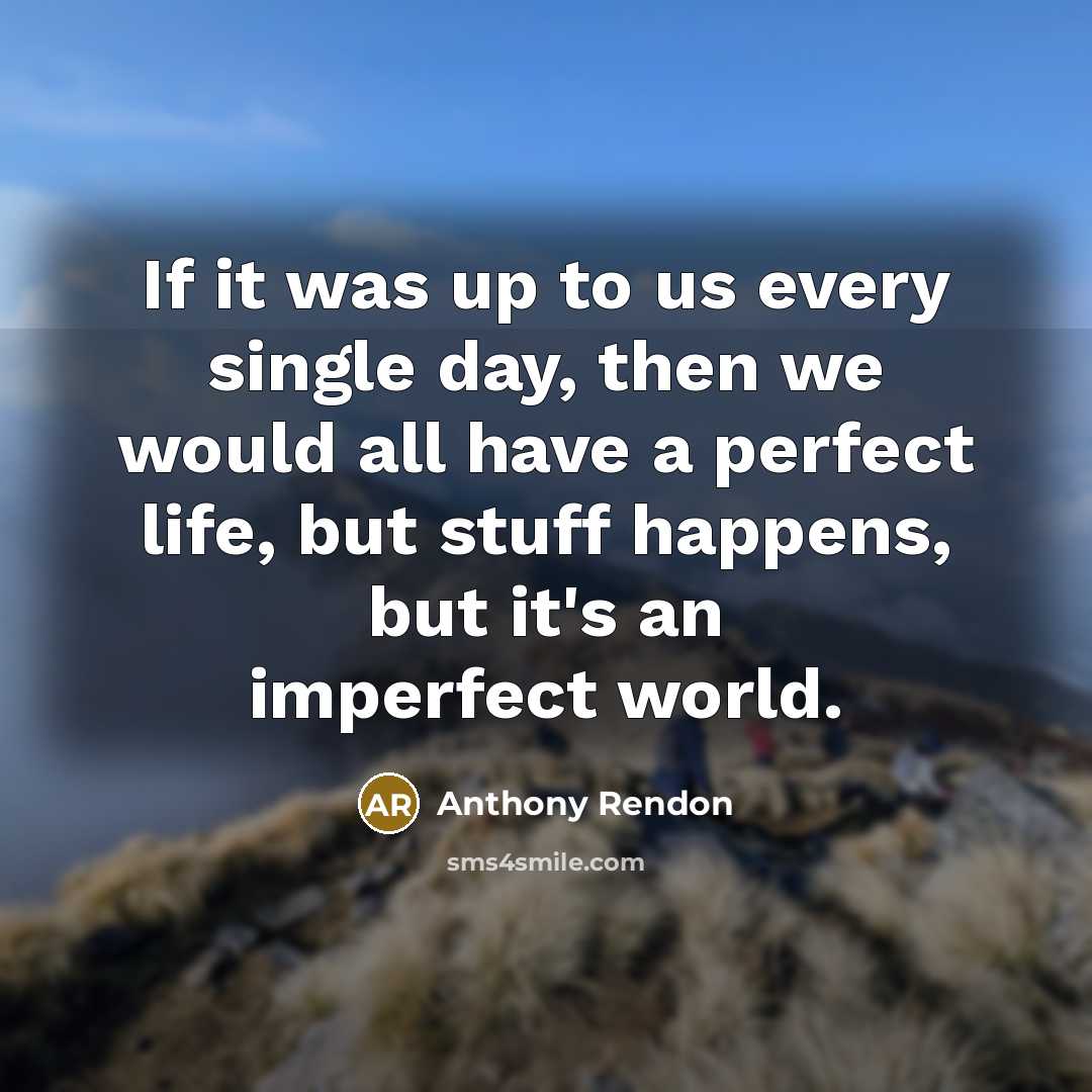 “If it was up to us every single day, then we would all have a perfect life, but stuff happens, but it's an imperfect world.” quote by Anthony Rendon
