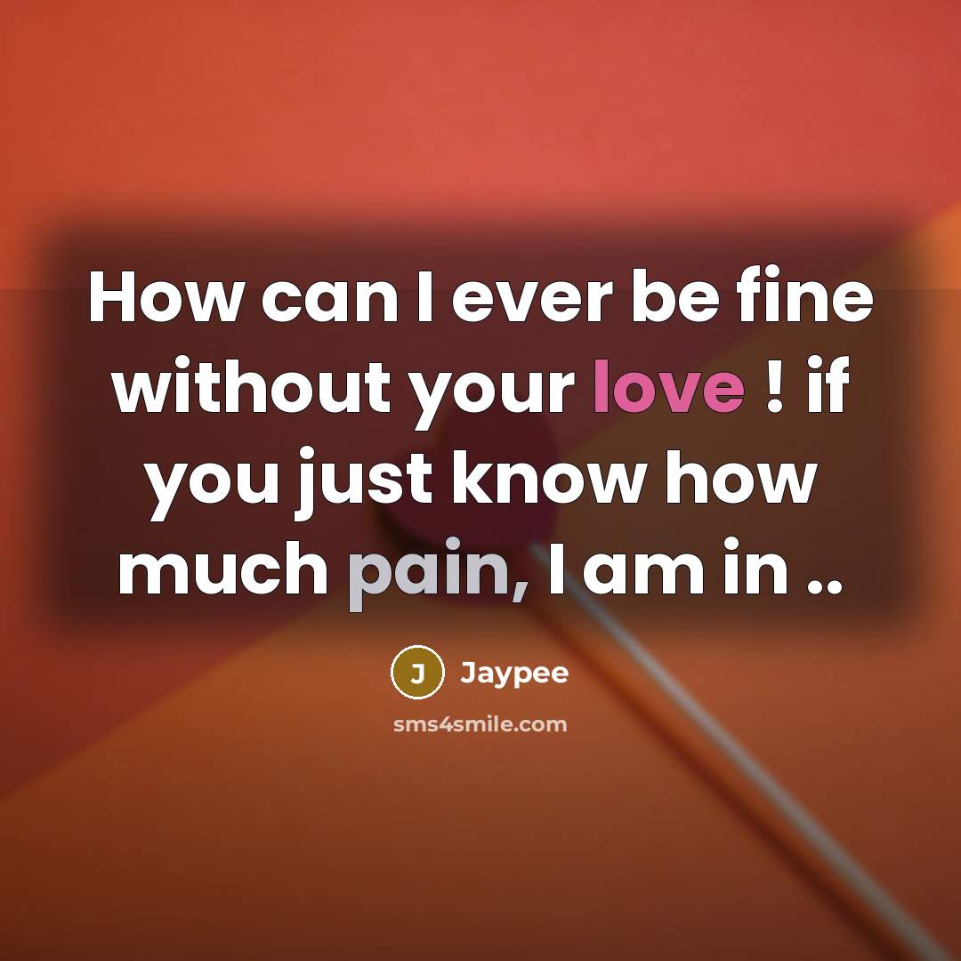 “How can I ever be fine without your love ! if you just know how much pain, I am in ..” quote by Jaypee
