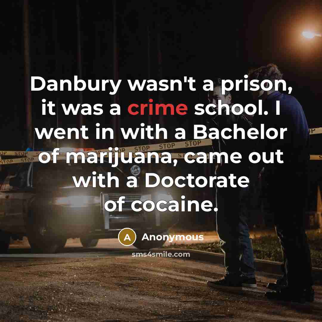 “Danbury wasn't a prison, it was a crime school. I went in with a Bachelor of marijuana, came out with a Doctorate of cocaine.” quote by Anonymous