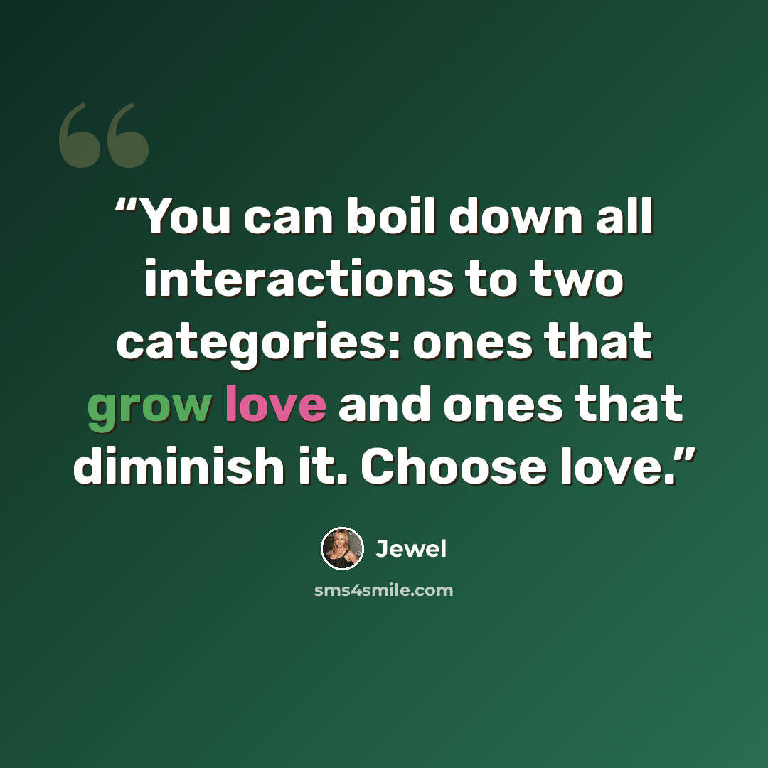 “You can boil down all interactions to two categories: ones that grow love and ones that diminish it. Choose love.” quote by Jewel