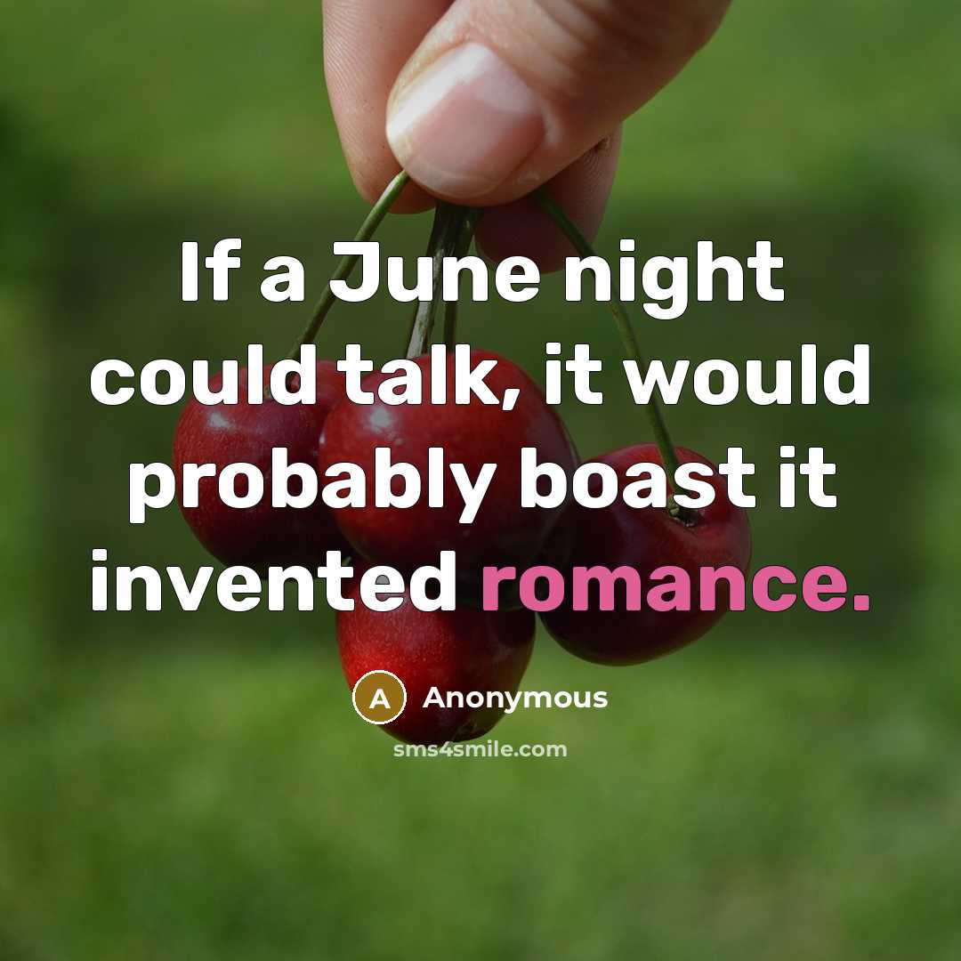 “If a June night could talk, it would probably boast it invented romance.” quote by Anonymous