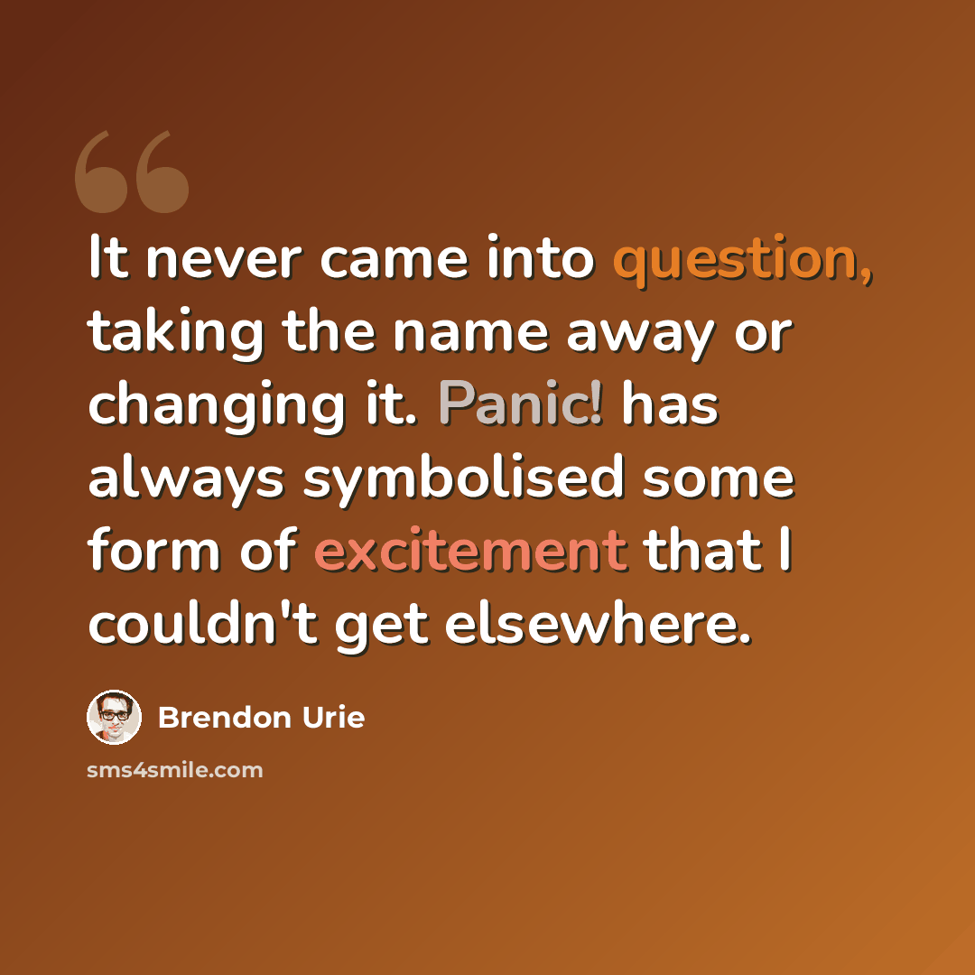 “It never came into question, taking the name away or changing it. Panic! has always symbolised some form of excitement that I couldn't get elsewhere.” quote by Brendon Urie