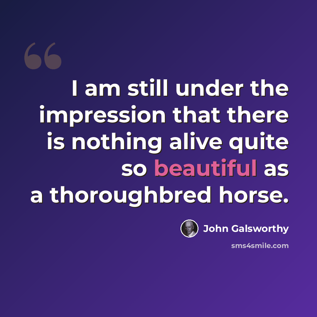 “I am still under the impression that there is nothing alive quite so beautiful as a thoroughbred horse.” quote by John Galsworthy