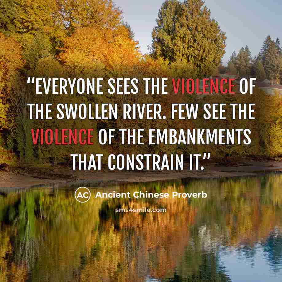“Everyone sees the violence of the swollen river. Few see the violence of the embankments that constrain it.” quote by Ancient Chinese Proverb