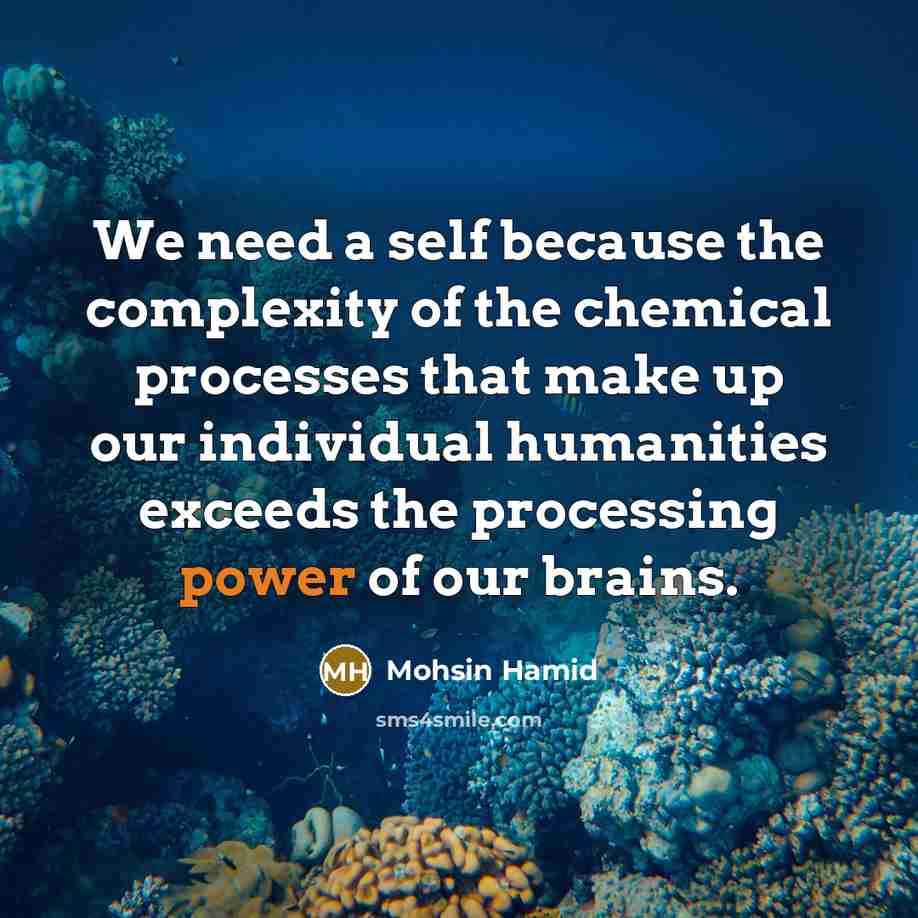 “We need a self because the complexity of the chemical processes that make up our individual humanities exceeds the processing power of our brains.” quote by Mohsin Hamid
