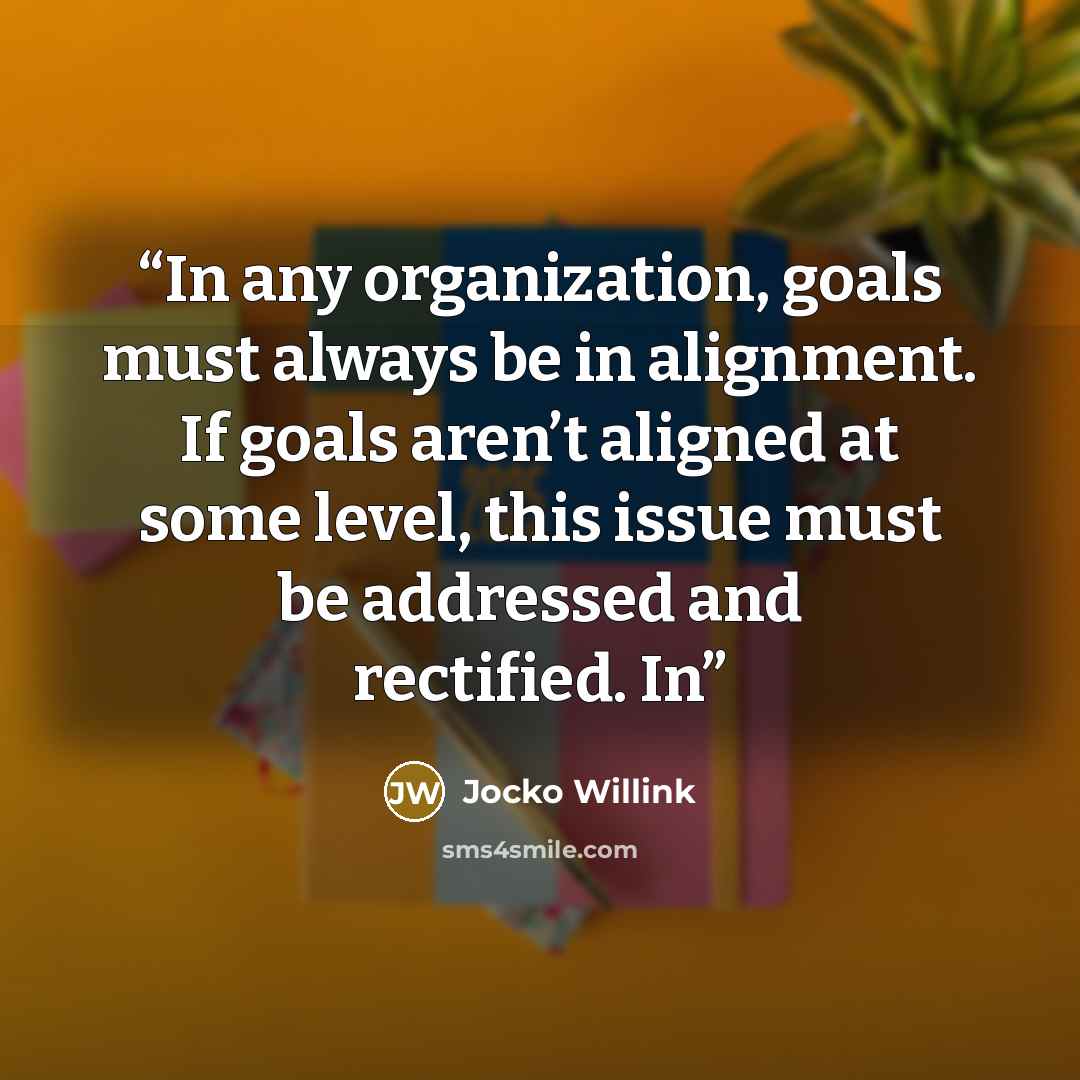 “In any organization, goals must always be in alignment. If goals aren’t aligned at some level, this issue must be addressed and rectified. In” quote by Jocko Willink