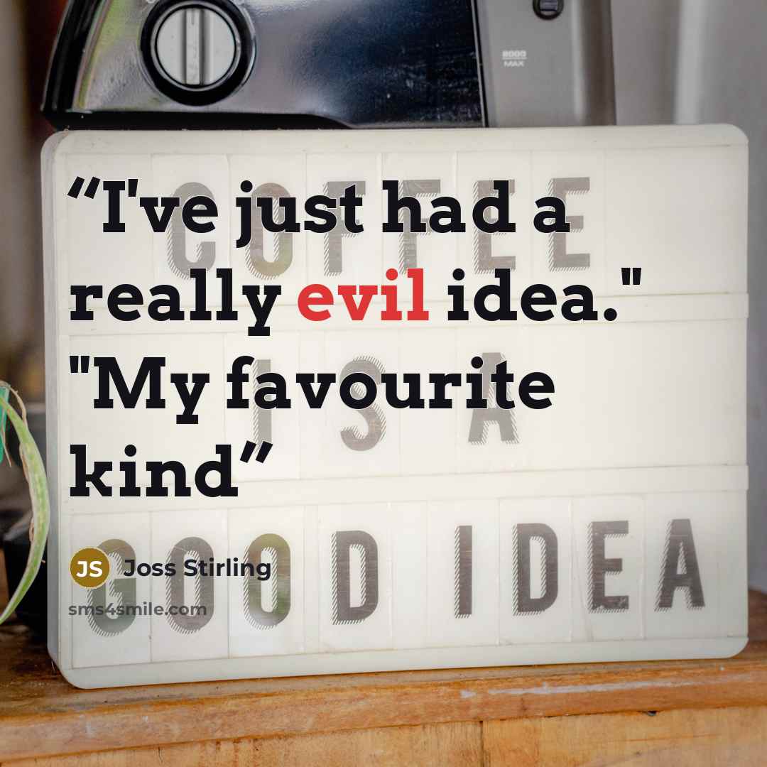 “I've just had a really evil idea." "My favourite kind” quote by Joss Stirling