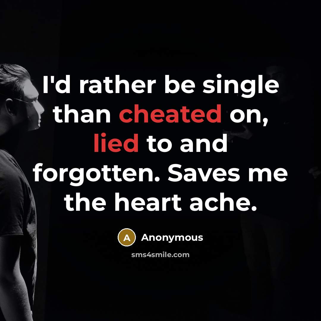 “I'd rather be single than cheated on, lied to and forgotten. Saves me the heart ache.” quote by Anonymous