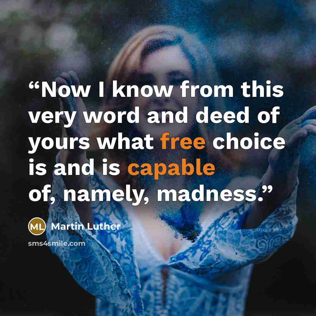 “Now I know from this very word and deed of yours what free choice is and is capable of, namely, madness.” quote by Martin Luther
