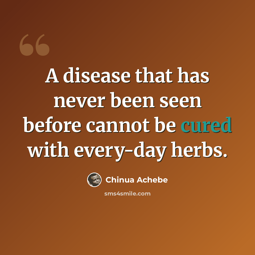 “A disease that has never been seen before cannot be cured with every-day herbs.” quote by Chinua Achebe