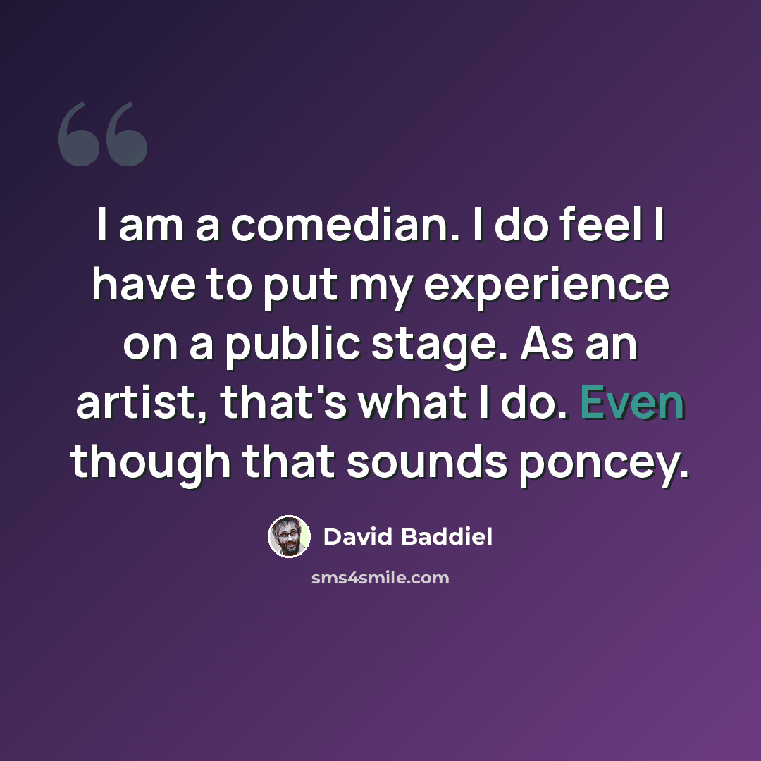 “I am a comedian. I do feel I have to put my experience on a public stage. As an artist, that's what I do. Even though that sounds poncey.” quote by David Baddiel