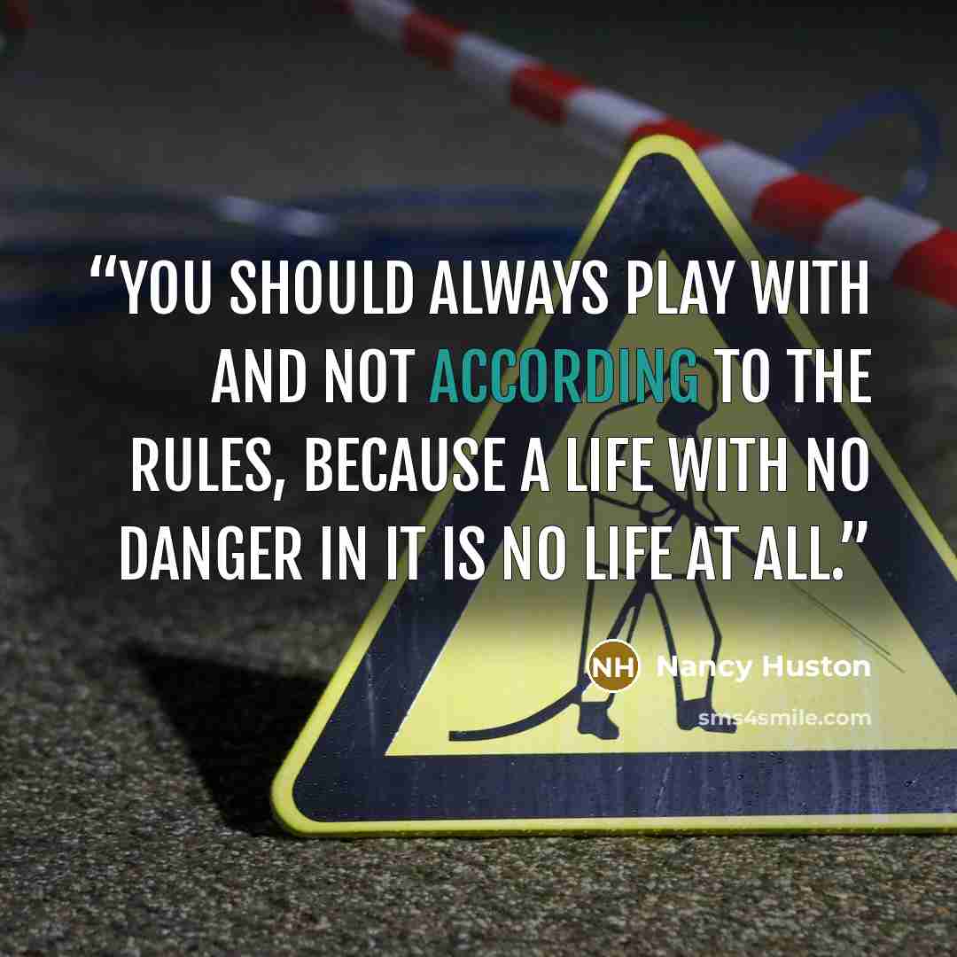 “You should always play with and not according to the rules, because a life with no danger in it is no life at all.” quote by Nancy Huston