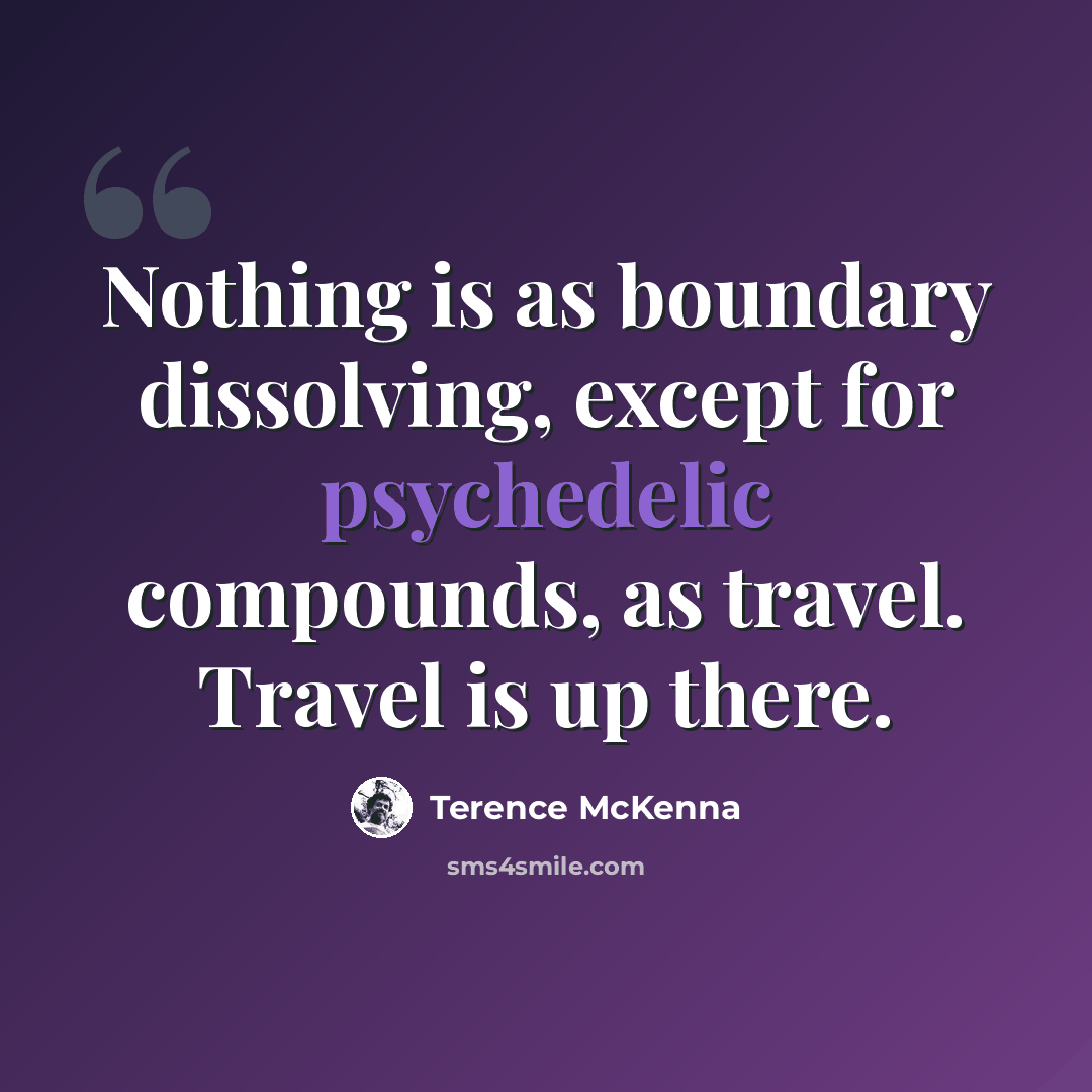 “Nothing is as boundary dissolving, except for psychedelic compounds, as travel. Travel is up there.” quote by Terence McKenna