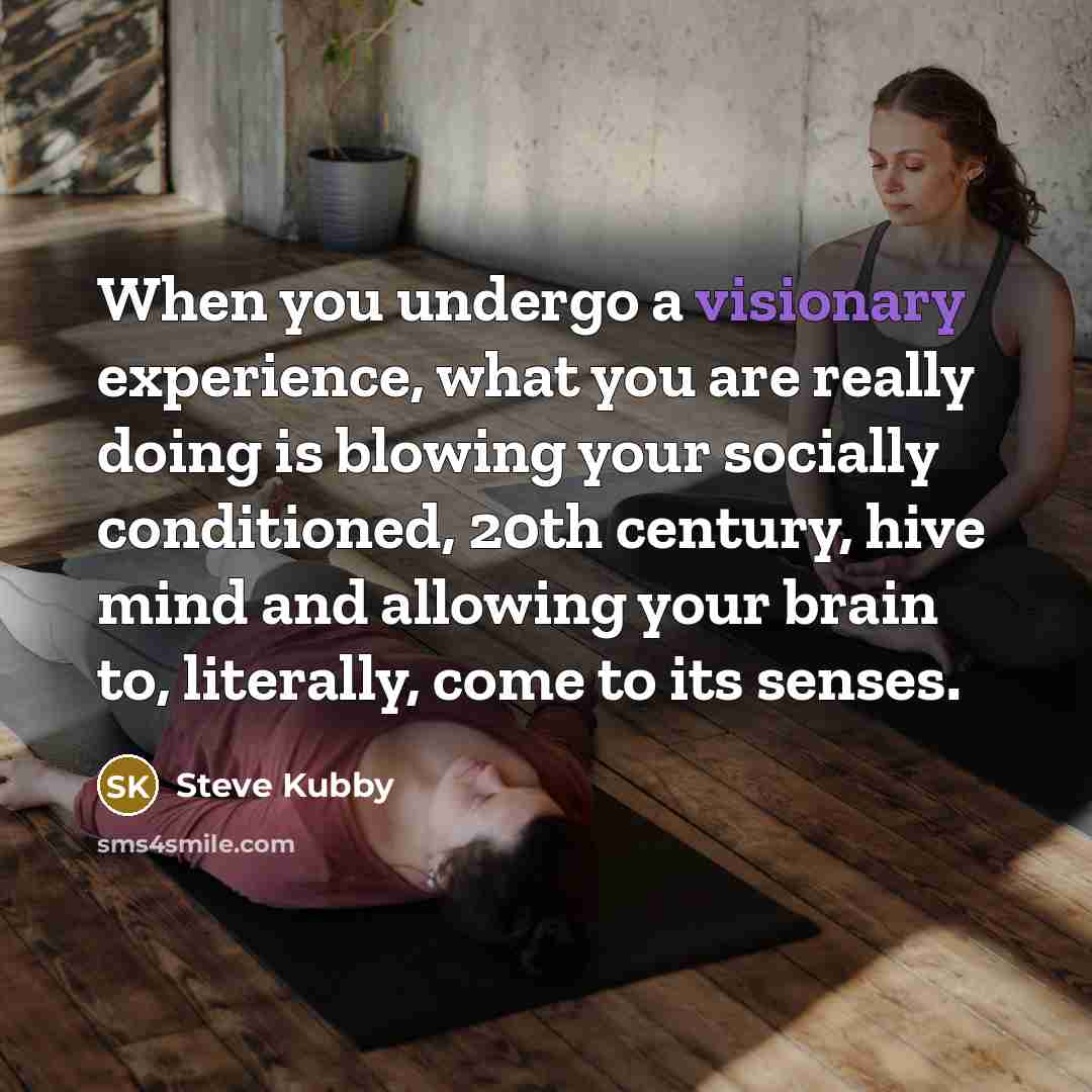 “When you undergo a visionary experience, what you are really doing is blowing your socially conditioned, 20th century, hive mind and allowing your brain to, literally, come to its senses.” quote by Steve Kubby