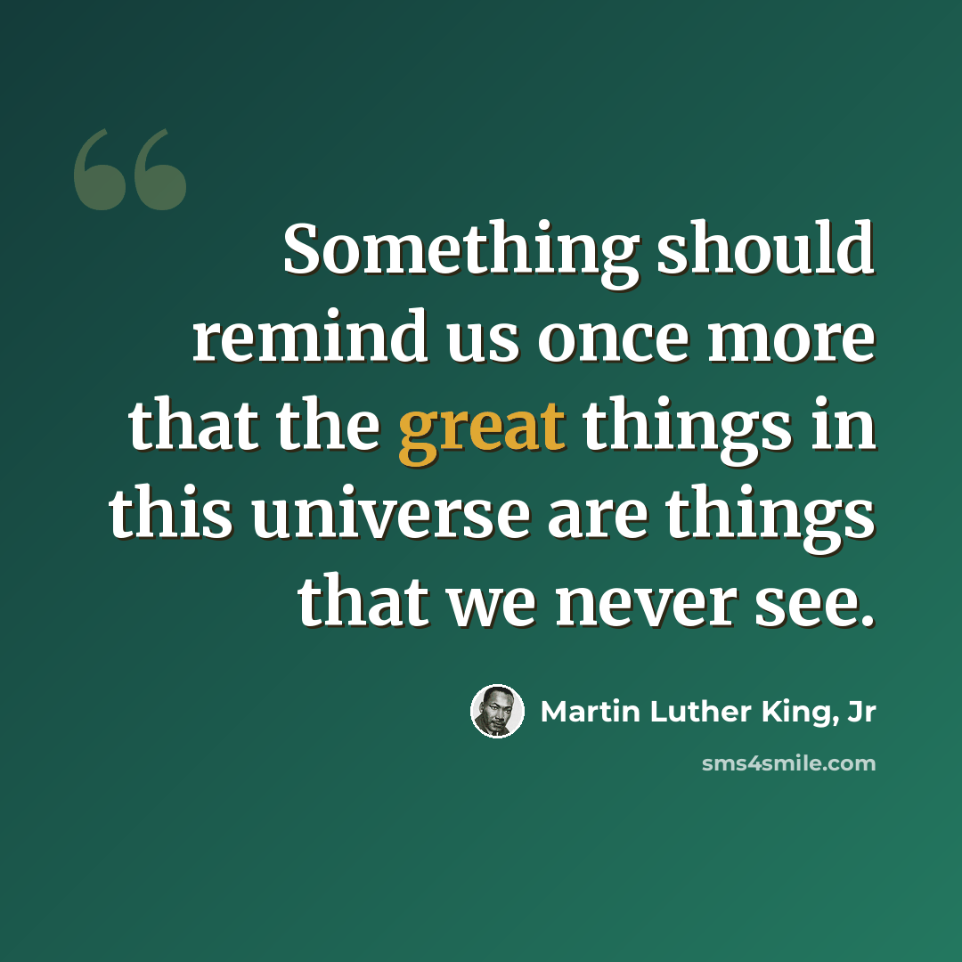 “Something should remind us once more that the great things in this universe are things that we never see.” quote by Martin Luther King, Jr