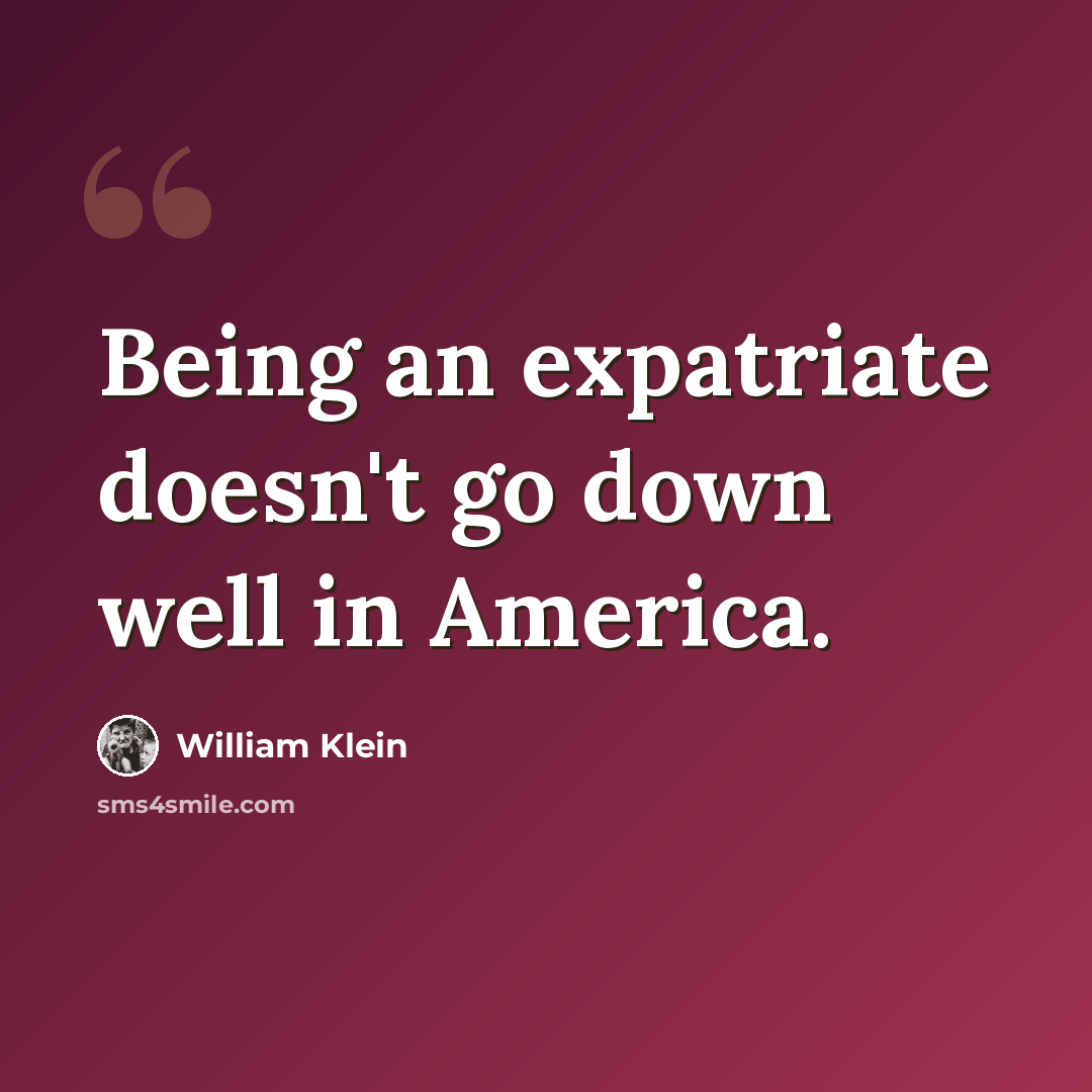 “Being an expatriate doesn't go down well in America.” quote by William Klein
