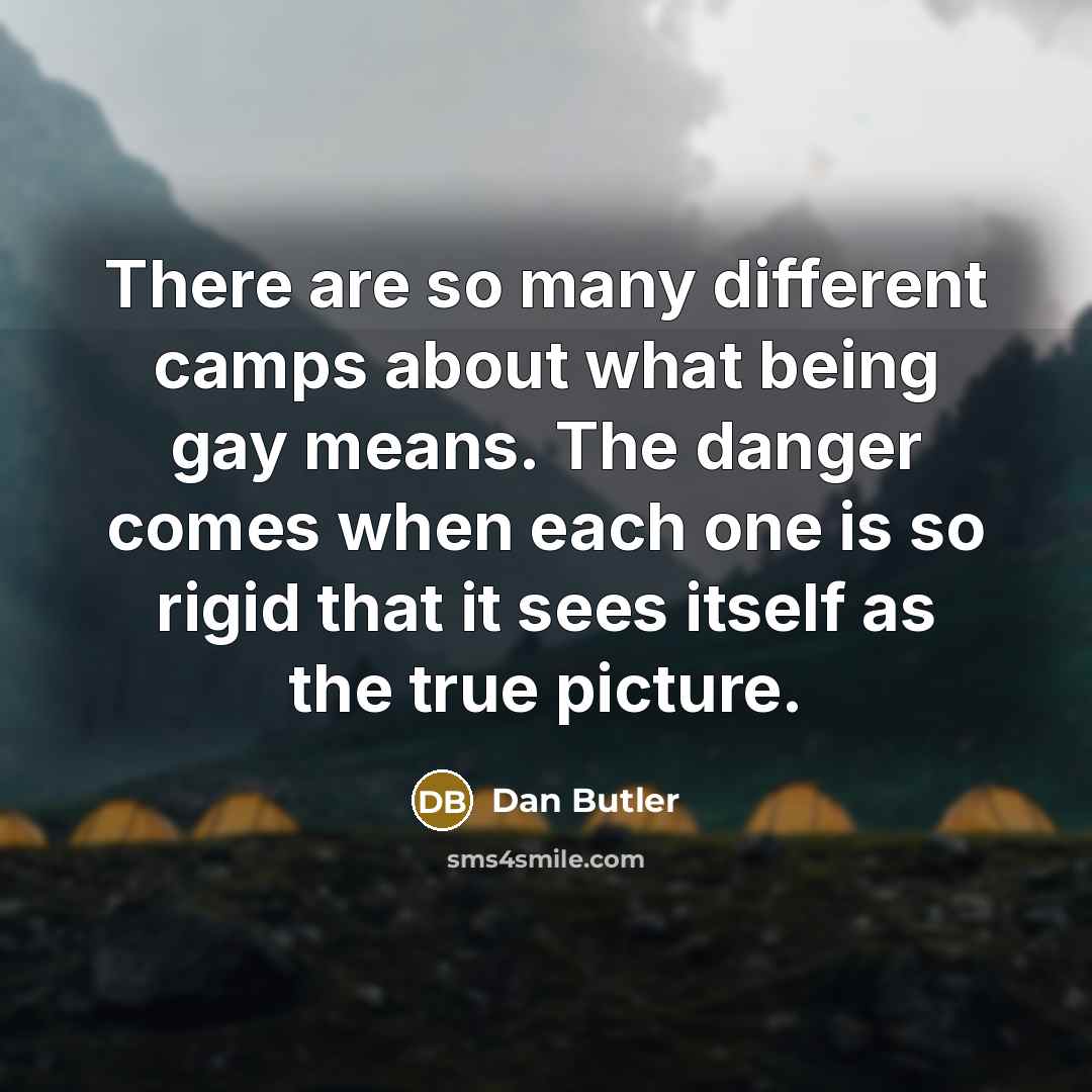 “There are so many different camps about what being gay means. The danger comes when each one is so rigid that it sees itself as the true picture.” quote by Dan Butler