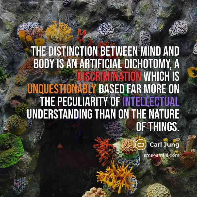 “The distinction between mind and body is an artificial dichotomy, a discrimination which is unquestionably based far more on the peculiarity of intellectual understanding than on the nature of things.” quote by Carl Jung