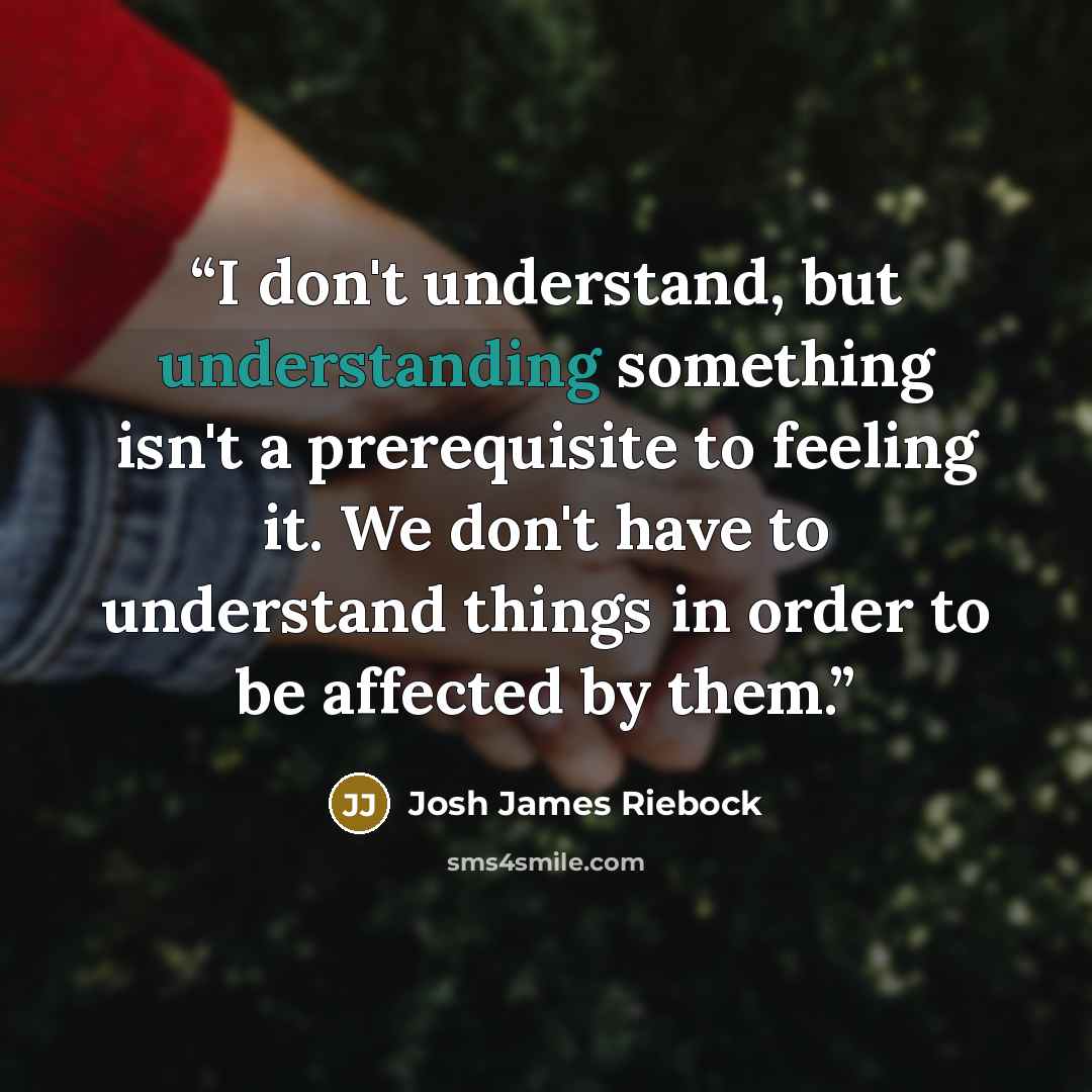 “I don't understand, but understanding something isn't a prerequisite to feeling it. We don't have to understand things in order to be affected by them.” quote by Josh James Riebock