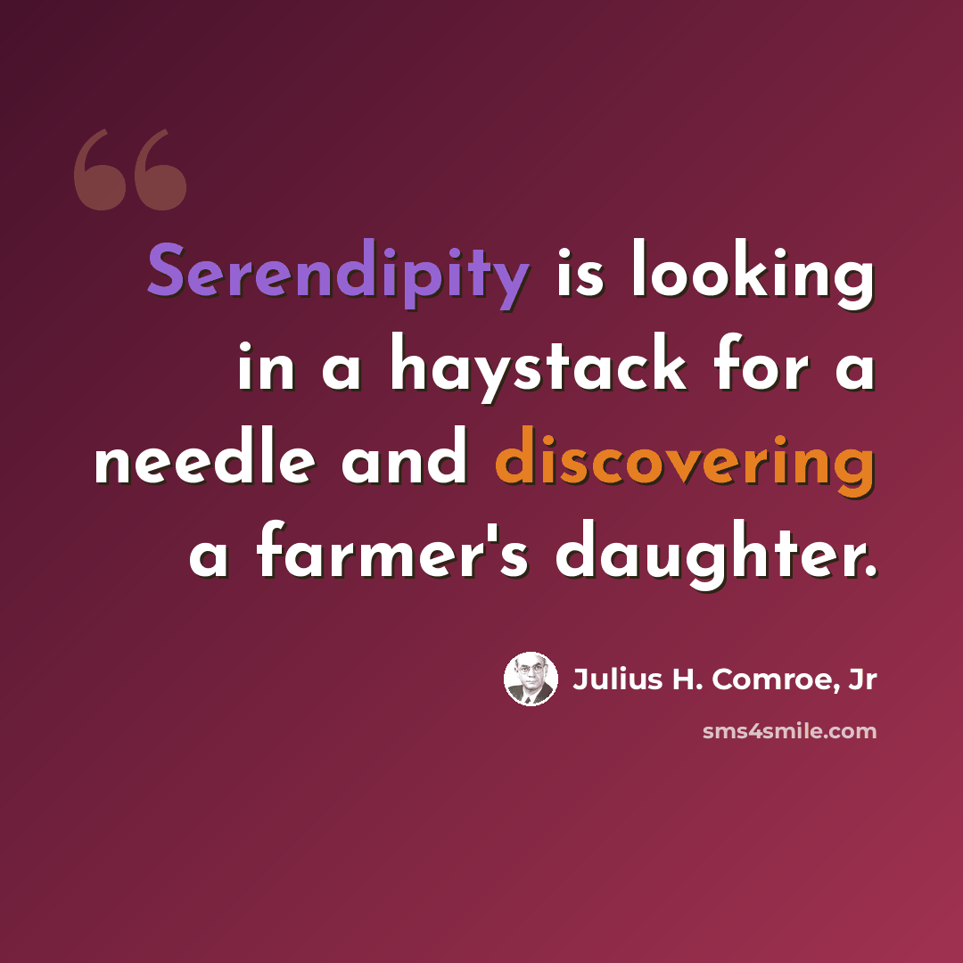 “Serendipity is looking in a haystack for a needle and discovering a farmer's daughter.” quote by Julius H. Comroe, Jr