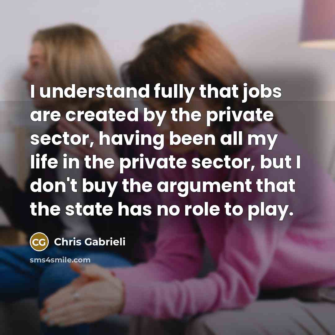 “I understand fully that jobs are created by the private sector, having been all my life in the private sector, but I don't buy the argument that the state has no role to play.” quote by Chris Gabrieli