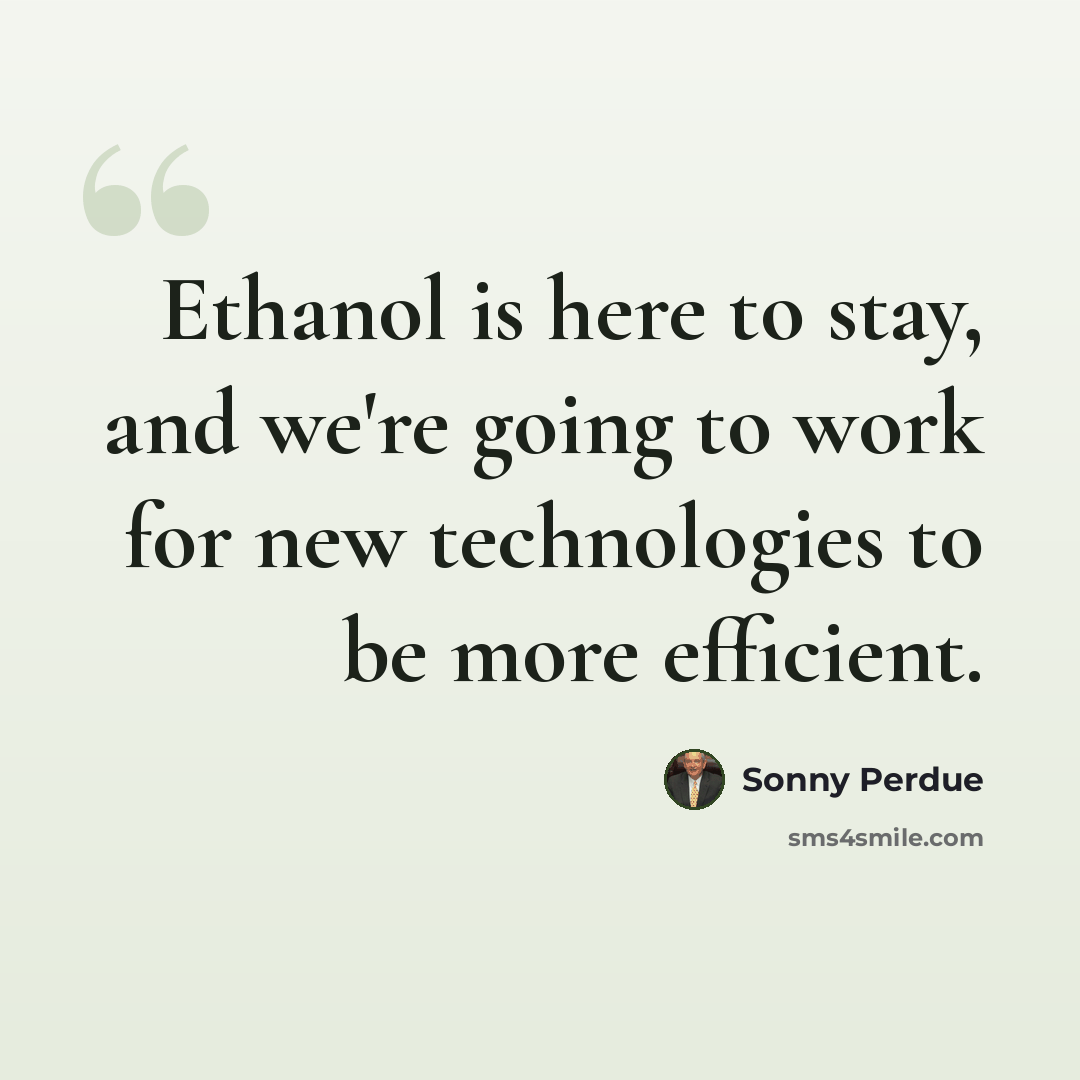 “Ethanol is here to stay, and we're going to work for new technologies to be more efficient.” quote by Sonny Perdue
