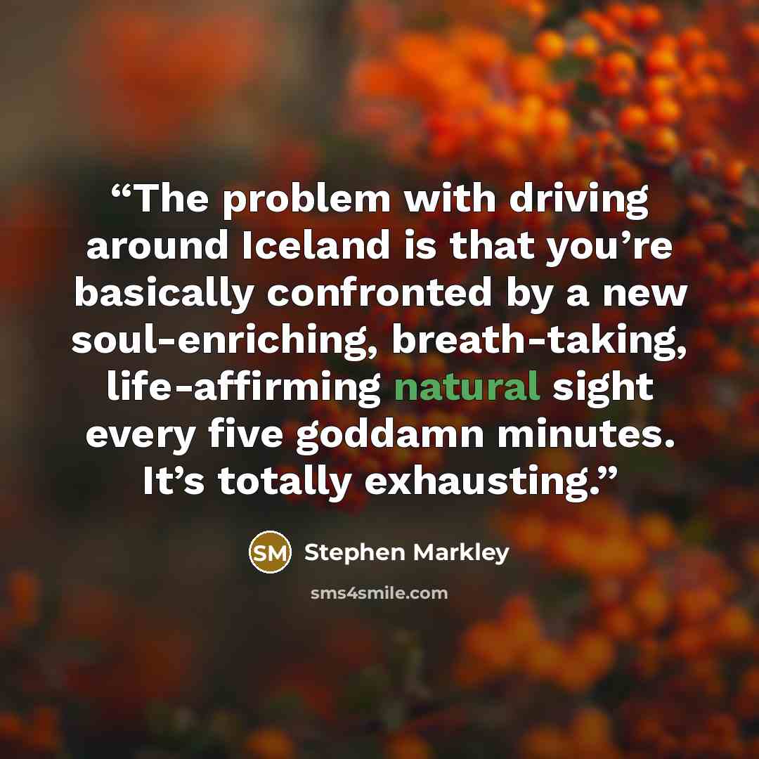 “The problem with driving around Iceland is that you’re basically confronted by a new soul-enriching, breath-taking, life-affirming natural sight every five goddamn minutes. It’s totally exhausting.” quote by Stephen Markley