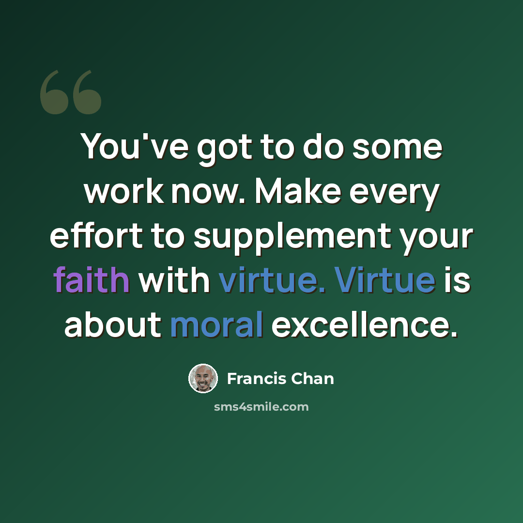 “You've got to do some work now. Make every effort to supplement your faith with virtue. Virtue is about moral excellence.” quote by Francis Chan